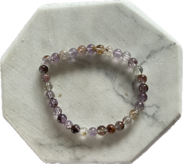 Kacoxenit ,Super Seven' Kugelarmband, 6 mm Kugeln, elastisches Stretchband, Länge 19 cm lang - ohne Deko