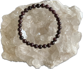 Granat, Kugelarmband, 6 mm Perlen, dunkelrot, 18 cm lang, elastisches Stretchband - ohne Deko