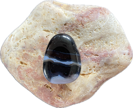 Sard Onyx schwarz weiß gemustert, Schmuck Anhänger mit seitlicher Bohrung, Größe 28 x 21 mm - ohne Deko