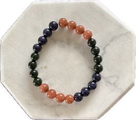 Grünfluss/Goldfluss/Blaufluss Kugel Armband,  8 mm Kugeldurchmesser, elastisches Strechband, 19 cm lang - ohne Deko