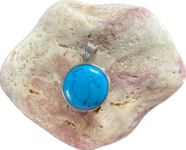 Howlith blau/türkis Schmuck Anhänger, silberfarbig eingefasst mit silberfarbiger Anhänge-Öse, Größe 30 x 20 mm einschließlich Öse - ohne Deko