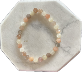 Mondstein Kugelarmband, mehrfarbig, 6 mm Kugeln, elastisches Stretchband, 21 cm lang - ohne Deko