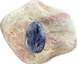 Iolith graublau schwarz gemustert, Schmuck Anhänger mit seitlicher Bohrung, Größe 30 x 19 mm - ohne Deko