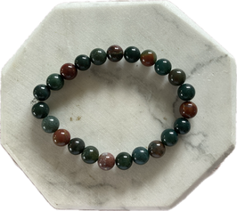 Heliotrop Kugelarmband, 8 mm Kugeln, elastisches Stretchband, 19 cm lang - ohne Deko