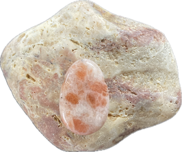 Sonnenstein orange weiß gemustert, Schmuck Anhänger mit seitlicher Bohrung, Größe 30 x 20 mm - ohne Deko