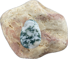 Baumachat weißgrün gemustert, Schmuck Anhänger mit seitlicher Bohrung, gebohrt 30 x 20 mm - ohne Deko