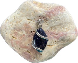 Goldfluss Blaufluss blau, Schmuck Anhänger,  silberfarbig eingefasst, Größe 36 x 15 mm einschließlich silberfarbiger Anhänge Öse - ohne Deko