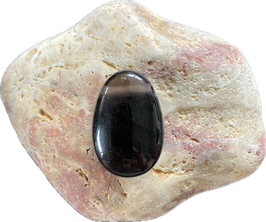 Lamellenobsidian schwarz, Schmuck Anhänger mit seitlicher Bohrung, Größe 30 x 19 mm - ohne Deko
