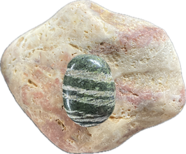 Serpentin Silberauge, grünweiß gemustert, Schmuck Anhänger mit seitlicher Bohrung, Größe 28 x 20 mm - ohne Deko