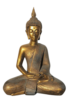 Große Buddha Figur sitzend in gold / 43 cm hoch