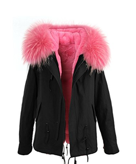 Schwarz mit Rosa PelzKragen