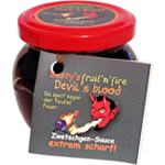 Zwetschgen-Sauce -- > Devils blood (roter Deckel)... extrem scharf!