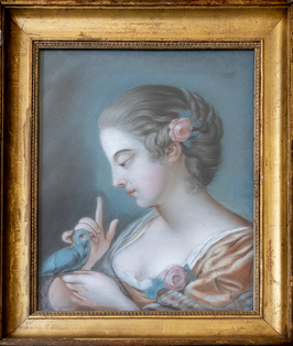Wunderschönes antikes Pastell Porträt eines jungen Mädchens