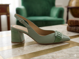 ZAPATO SLINGBAC DE PIEL EN BLANCO ROTO TACÓN GEOMETRICO