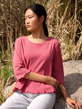 Oversize-Blouse 14102 Coral-Old Rose Narow Stripes (464s) von Jalfe
