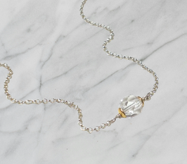 Facettierte Kristall Kette 925 Silber, Bicolor Choker mit Bergkristall (n958)
