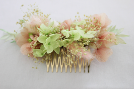 Barrette de fleurs séchées et stabilisées pour cheveux - vert/rose
