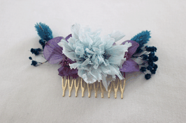Barrette de fleurs séchées et stabilisées pour cheveux - Violet/bleu