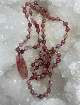 Mala quartz fraise et cristal de roche