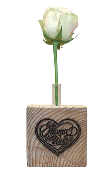 Geschenk für Mama – Holzvase „Beste Mama der Welt“ mit Reagenzglas