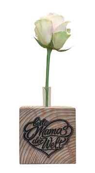 Rustikale Holzvase mit Reagenzglas „Beste Mama der Welt“