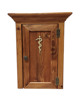 Medizinschrank aus Holz im Vintage-Landhausstil mit Schlangen-Motiv