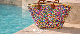 Pailletten ROZE/PAARS/GROEN Rieten Strandtas/ Shopper