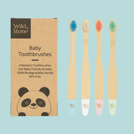 Bambuszahnbürsten für Babys im 4er Pack - mit extra weichen Borsten von WILD AND STONE