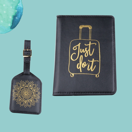 Passhülle für den Reisepass und beschriftbarer Kofferanhänger - Farbe: schwarz ♡ Just do it