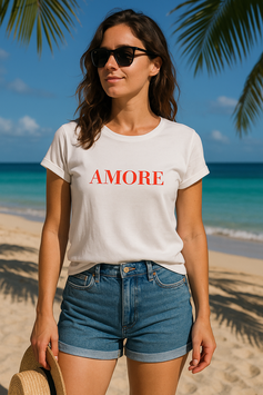 Shirt weiß, AMORE neon red