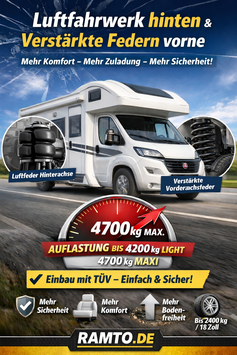 Komplettangebot Auflastung Luftfahrwerk und Federn Vorderachse (Auflastung auf bis zu 4700 Kg; Light Chassis 4250 Kg; Hinterachse in jedem Fall auf 2400 Kg)