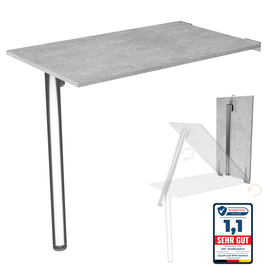 Wandklapptisch Schreibtisch Tischplatte 80x50 cm in Betonoptik Klapptisch Esstisch Küchentisch für die Wand Höhe Tisch 74 cm zur Wandmontage mit Tischbein klappbar