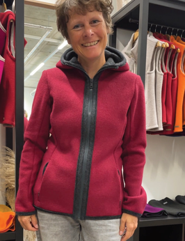 Walkjacke Grünten Classic mit Kapuze Dunkelrot-Dunkelgraumeliert