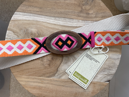 Gürtel gemustert mit Holzschnalle Pink-Orange