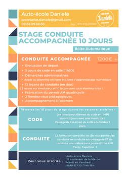 Stage conduite accompagnée 10 jours