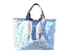 Badetasche L Softwachstuch Kirschblüten h'blau