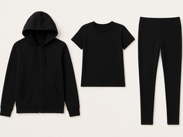 Completo Trio: Felpa zip+cap, T-shirt e Leggings