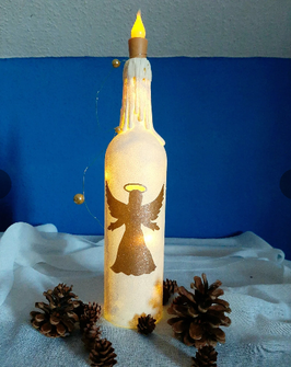 Advents- Weihnachtsflasche, Kerzenoptik, Engel frontal