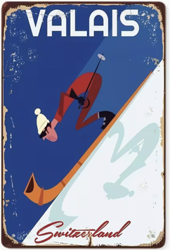 Valais Schweiz Wallis Vintage Blechschild Retro Ski Schild Metallschild Nostalgie Foto
