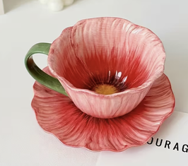 Design Blume Tasse Mohnblume Designtasse mit Untersetzer Blumentasse Schweiz Unikat Geschenk individuell