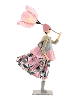 Skitso Design Lampe Fabienne - Rosa Stehlampe als Figurlampe - Frau mit Schirm im Kleid