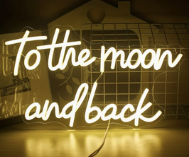 To the Moon and Back / Zum Mond und zurück - Leuchtschrift Schweiz Neonschrift Buchstaben Neonletters Spruch Deko Wand