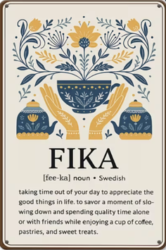FIKA - Schwedischer Lebensstil Blechschild Schweiz Deko Metallschild Geschenk Motivation Spruch Schild Wanddeko
