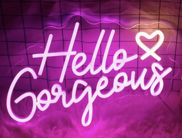 Hello Gorgeous - Hallo Hübsche Neon Leuchtschrift Schweiz Pink Lila LED Neonschrift Neonschriftzug
