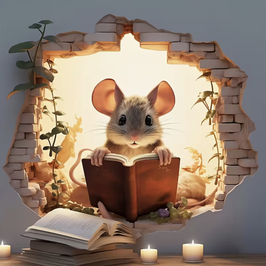 Wandsticker/Wandtattoo „Lesende Maus“ – selbstklebende, verspielte Kinderzimmer-Deko für Wand, Tür oder Möbel. Einfach anzubringen & ablösbar.