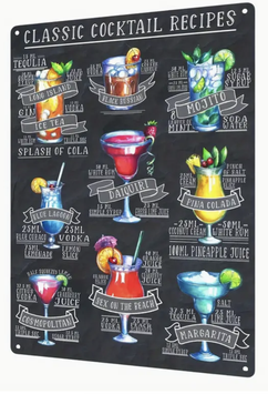 Cocktail Klassiker 2 Übersicht Rezepte Blechschild Schweiz Classics Küche Deko Schild Metallschild Retro
