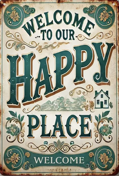 Welcome to our happy place - willkommen zu unserem glücklichen Platz - Metallschild Schweiz Blechschild lustig Spruch