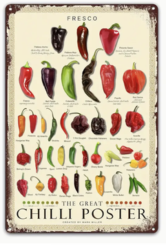 Chilli Arten Peperoni Poster Varietäten Retro Blechschild Schweiz Metallschild Nostalgie Schild Geschenk