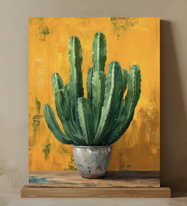 Mediterran Kaktus Zeichnung Bild auf Canvas im Holzrahmen eingefasst 30x40 cm