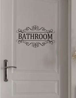 Wandtattoo/Wandsticker „Bathroom / Badezimmer“ – selbstklebende Tür-Deko, moderne Badgestaltung, pflegeleicht & einfach anzubringen.
